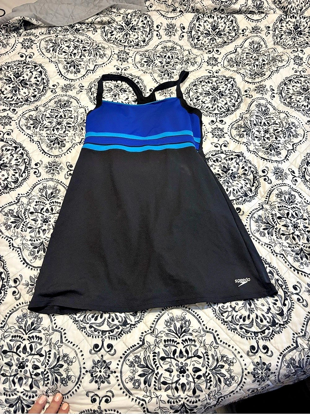 Speedo Endurance+ + One-Piece Swimsuit in Black & Blue Size 8